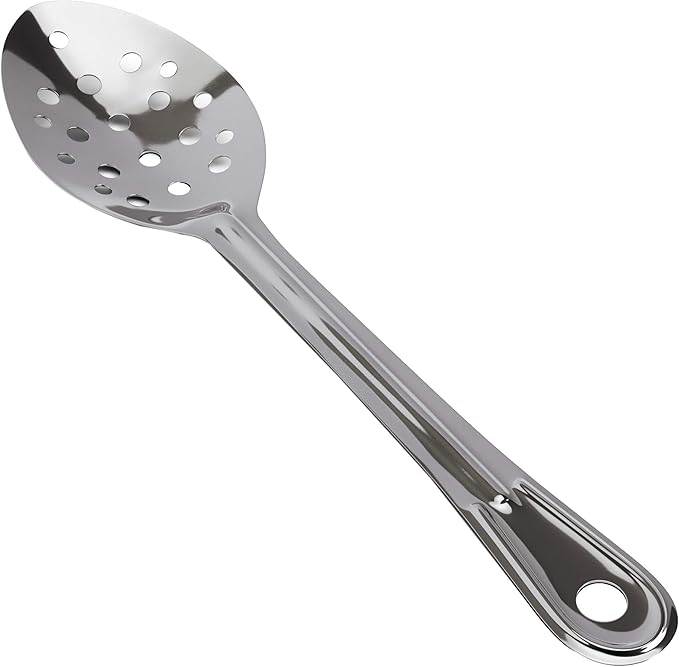 Super Strong, Ergonomic 11 in Serving Spoon 1 Pk. Big, Perforated Stainless Steel Spoons for