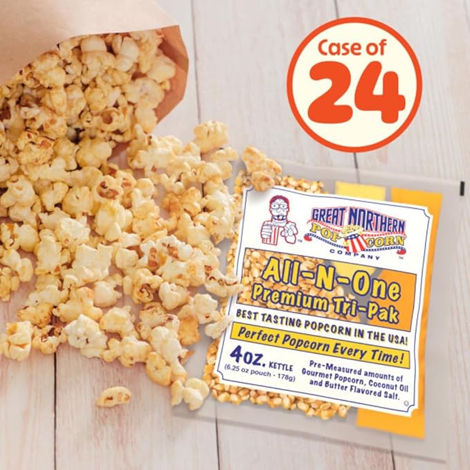 4oz Popcorn Machine Popcorn Packets - All-in-One Movie Theater Style Popcorn Kernels, Salt, and Oil