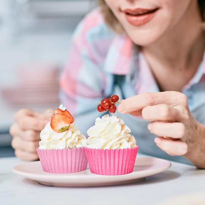 Whaline 600Pcs Pink Cupcake Liners Pink Cupcake Wrappers Disposable Paper Baking Cups 3 Styles