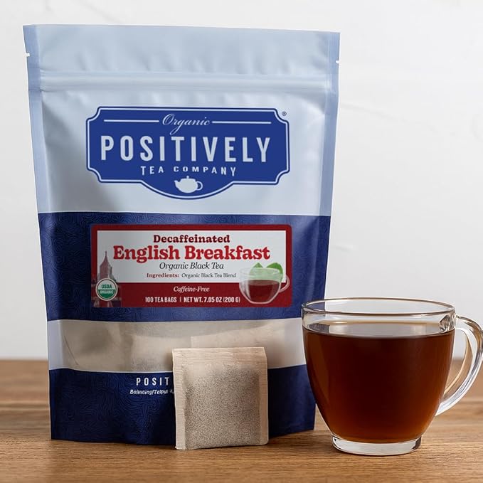Organic Positively Tea Company, Decaf English Breakfast Black Tea Bags, 100 Count, Eco-Friendly Tea