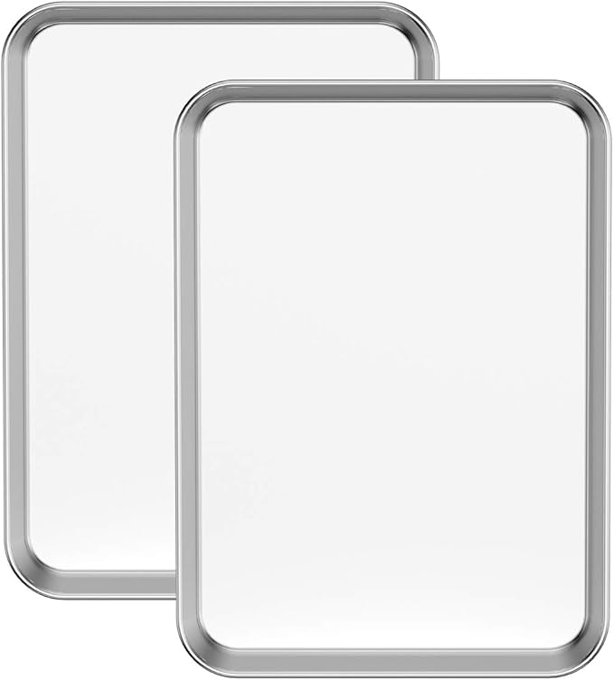 Baking Sheets Set of 2, Bastwe Stainless Steel Baking Pan Tray Cookie Sheet, Size 10 x 8 x 1 inch