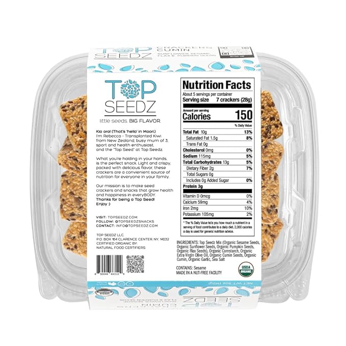 Top Seedz Certified Organic Gluten Free Cumin Seed Crackers | 6-Pack | 5 Ounces | Healthy Vegan