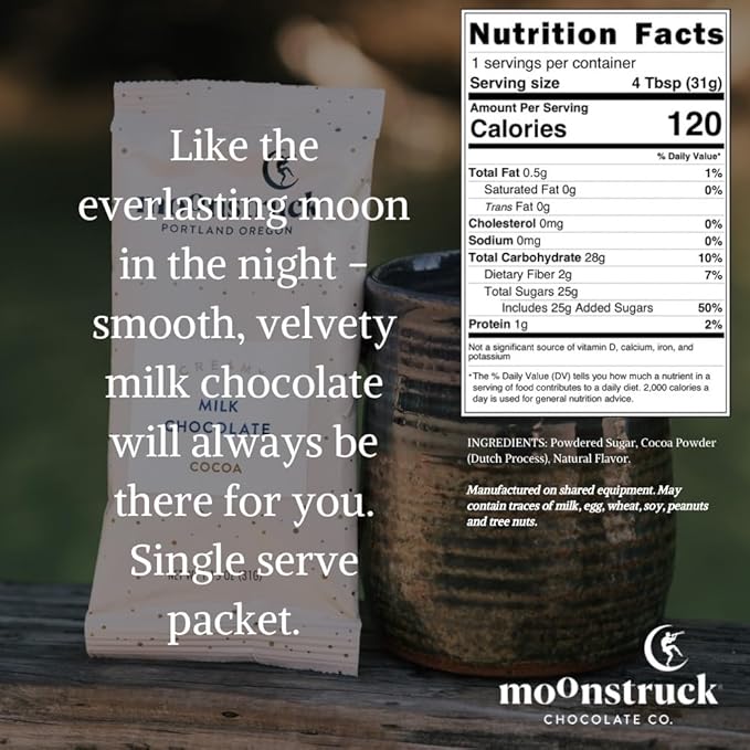 Moonstruck Chocolate Single Serve Creamy Milk Chocolate Hot Chocolate Packets, 8 Count (Pack of 1)