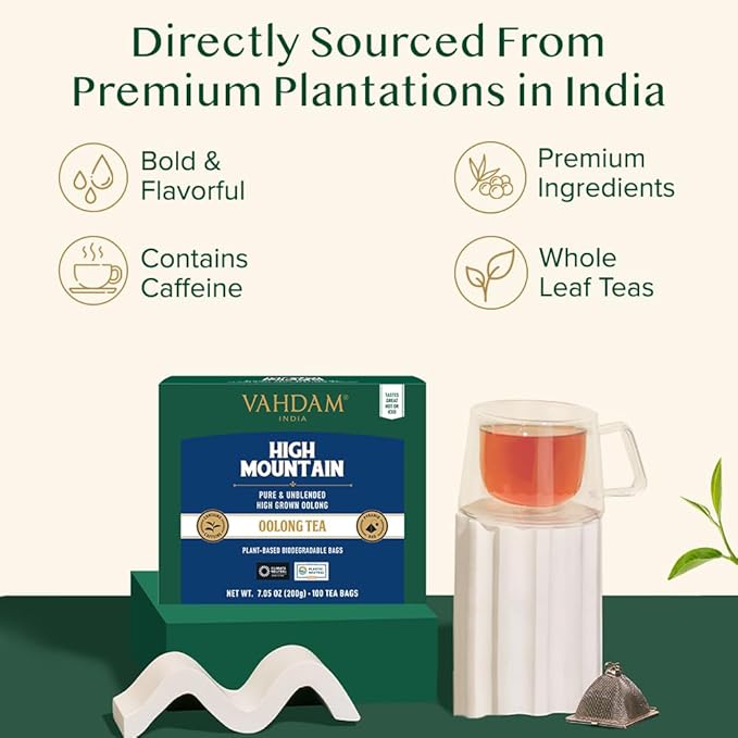 VAHDAM, High Mountain Oolong Tea Bags (100 Count) Non GMO, Gluten Free | High Grown Oolong Tea