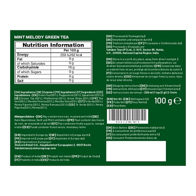 VAHDAM, Mint Green Tea Loose Leaf (50+ Cups, 3.5 oz) Cool Peppermint Tea With Himalayan Green Tea