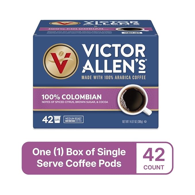 Victor Allen's Coffee 100% Colombian, Medium Roast, 42 Count, Single Serve Coffee Pods for Keurig