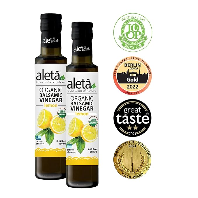 Aleta Farms Balsamic Vinegar, Premium Quality Lemon Infused Balsamic Glaze, USDA Organic, Perfect