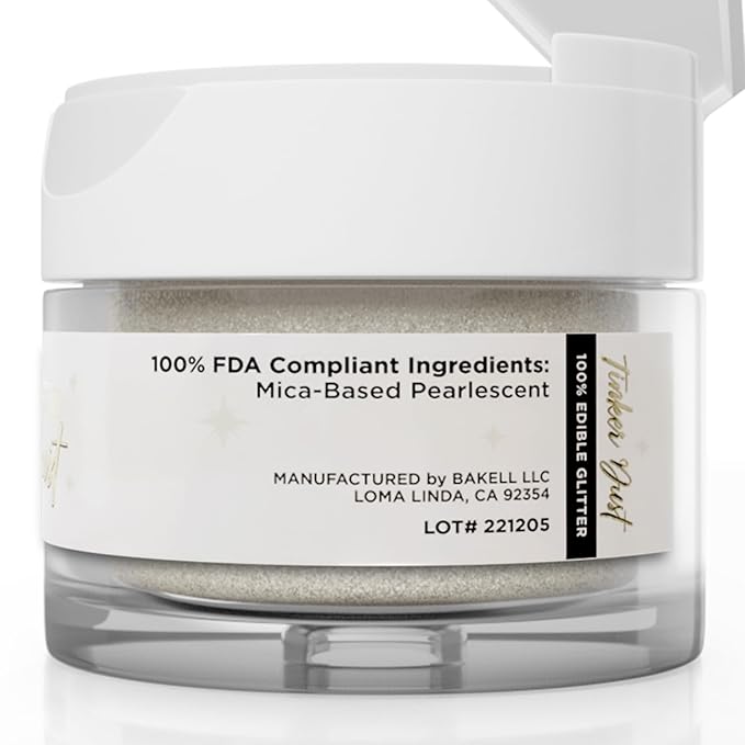Bakell - White Tinker Dust (5g, 1x Jar) Edible Glitter for Food, Desserts, and Beverages!