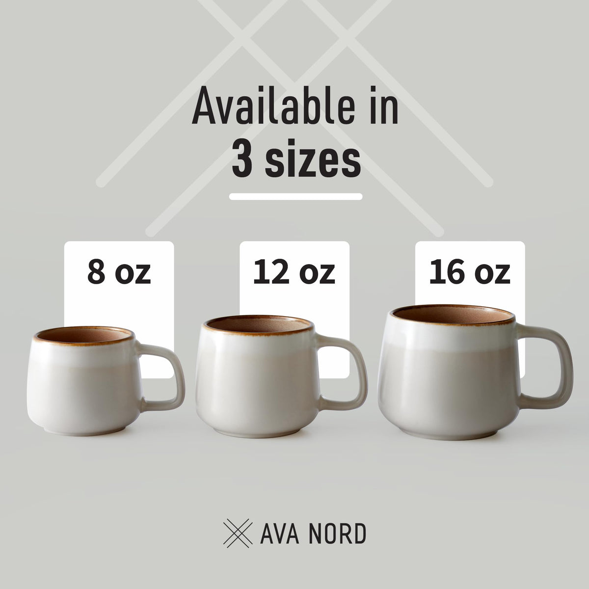 Ava Nord Stoneware Ceramic Coffee Mugs Set of 4 | 12 oz | Sage Ash