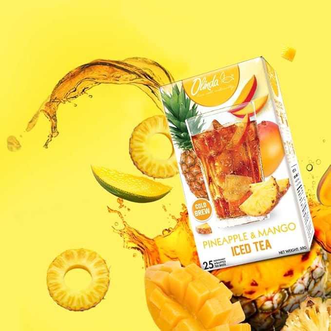 Olinda Pineapple and Mango Iced Tea Bags Herbal Cold Brew Organic Black Tea Refreshing Summer Drink