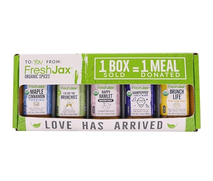 FreshJax Breakfast Seasoning Gift Set ??5 Organic Spices: Maple Cinnamon, Brunch, Bacon Salt