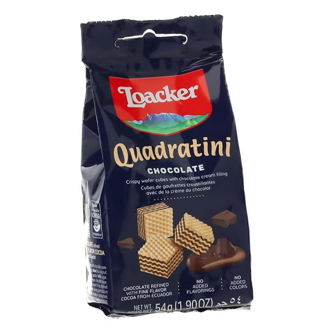 Loacker Quadratini Chocolate Bite-Size Wafer Cookies, Crispy Wafers with 4 Creamy Layers of