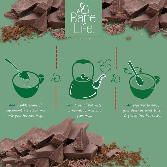 Bare Life: Instant Dairy Free Peppermint Hot Cocoa Mix - 10 Serving Pouch | Gluten Free, Vegan