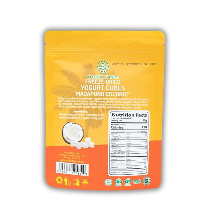 (Pack of 3) NOKKI FARM Freeze-dried Macapuno Coconut Yogurt Melts 50g | No Artificial Colors | No