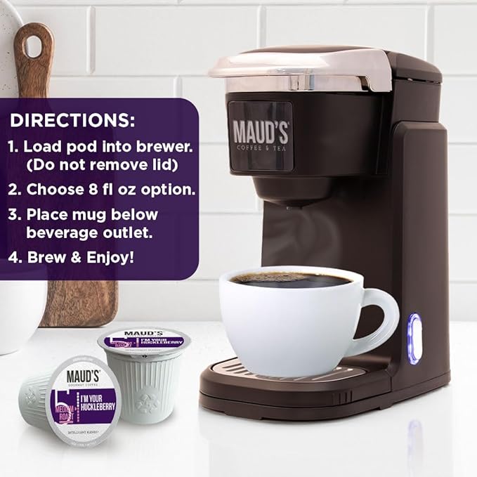 Maud's Huckleberry Flavored Coffee Pods, 18 ct, Medium Roast Flavored Coffee in Recyclable Single