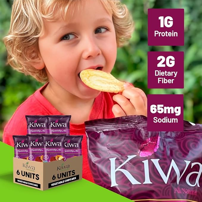 Kiwa Real Veggie Chips Healthy 2.5 Oz (Pack of 6) - Veggie Snacks with Plantain, Beet, Parsnip