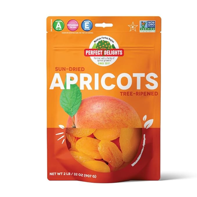 Perfect Delights Sun-Dried Turkish Apricots, Vegan & Healthy Fruit Snack for Kids and Adults