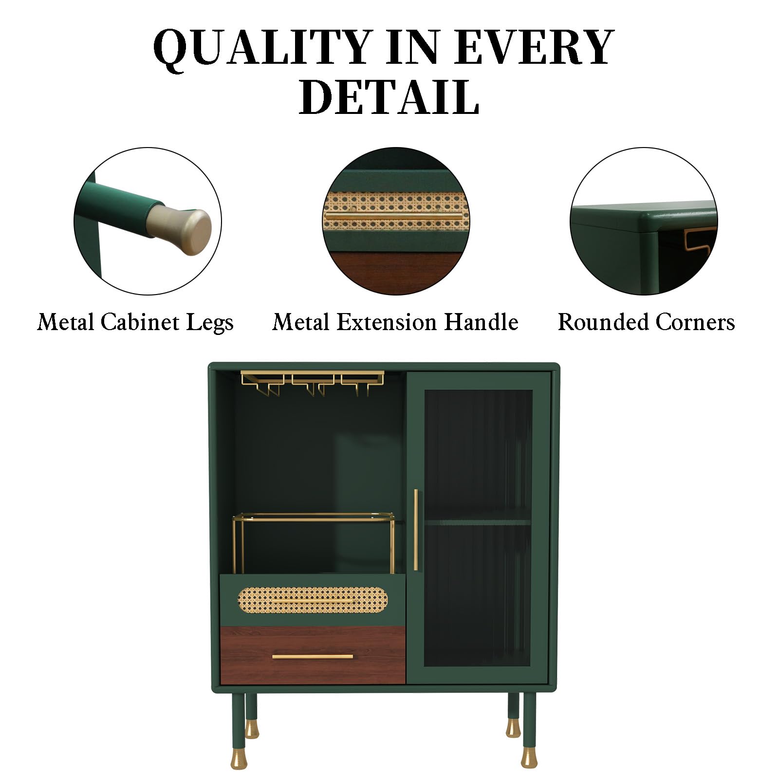 ARTPOWER Modern Coffee Bar Cabinet with Pull-Out Wine Storage, Green