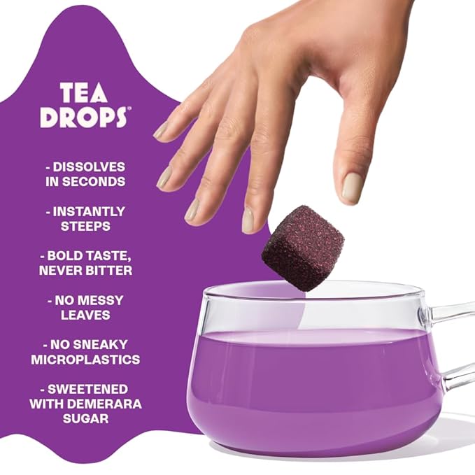 Tea Drops 30 Bulk Pack Organic Ube Bagless Tea - Loose Leaf, Lightly Sweetened, On-The-Go.