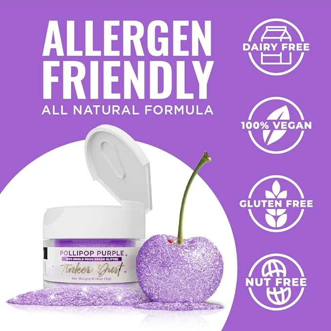 Bakell - Pollipop Purple Tinker Dust (5g, 1x Jar) Edible Glitter for Food, Desserts, and Beverages!