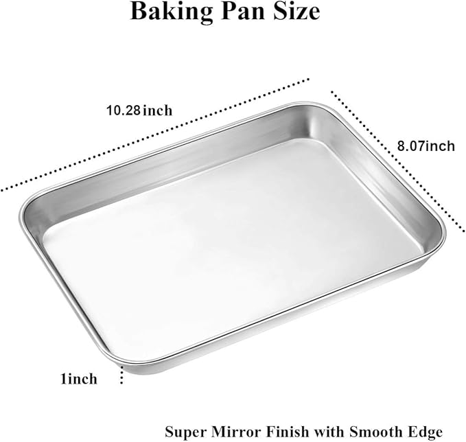 Wildone Baking Sheet Set of 2 - Stainless Steel Cookie Sheet Baking Pan, Size 10 x 8 x 1 inch, Non