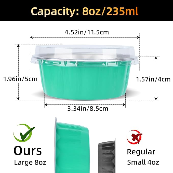 Beasea Ramekins Baking Cups with Lids, 120 Pack 8 oz 4 Inch Disposable Mini Elegant Blue Foil Creme