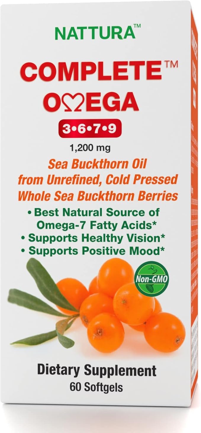 Nattura Complete Omega 3-6-7-9, Pure Sea Buckthorn Oil, European Quality, from Unrefined, Cold