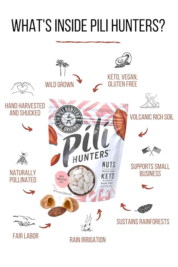 Pili Hunters - Wild Sprouted Pili Nuts, Himalayan Salt (1 lb Bag) Keto/Paleo/Vegan Snacks, Low Carb