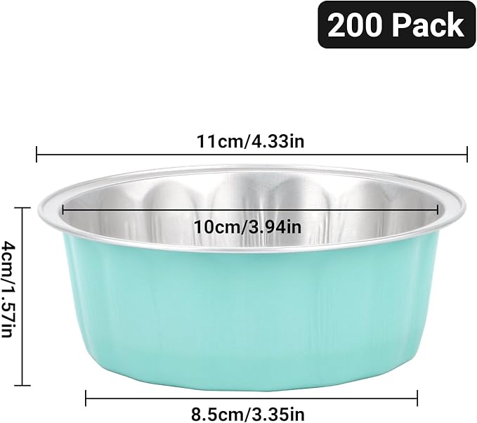 Beasea 8oz Aluminum Ramekins, 200 Pack 3.9" Mini Disposable Baking Foil Cups Ramekin Cup Cupcake