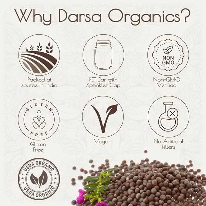 Darsa Organics Black Mustard Seeds 5.3 oz - Premium Quality USDA Organic Certified Black Mustard
