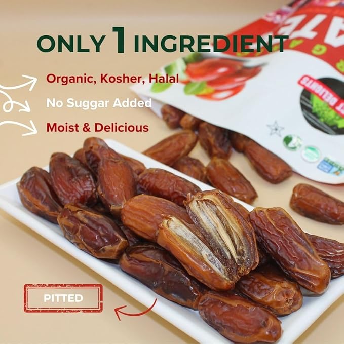 Perfect Delights Organic Dates, Vegan, Sun-Dried Pitted Dates, Healthy Fruit Snack for Kids and