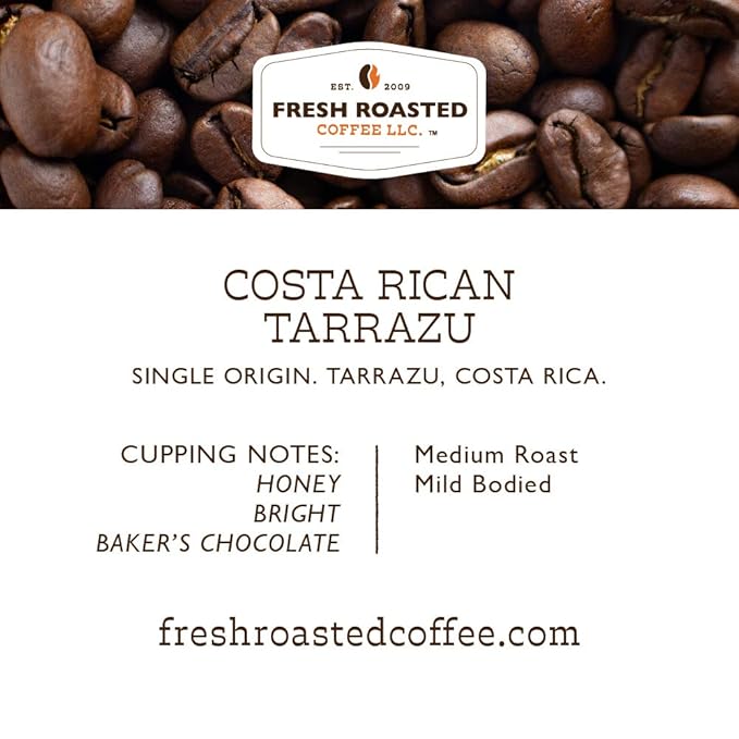 Fresh Roasted Coffee, Costa Rican Tarrazu, 12 oz, Medium Roast, Kosher, Whole Bean