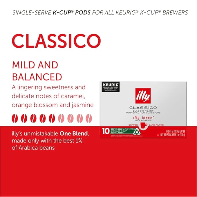 Illy Coffee, Smooth And Balanced, Classico Medium Roast K-Cups, Made With 100% Arabica Beans