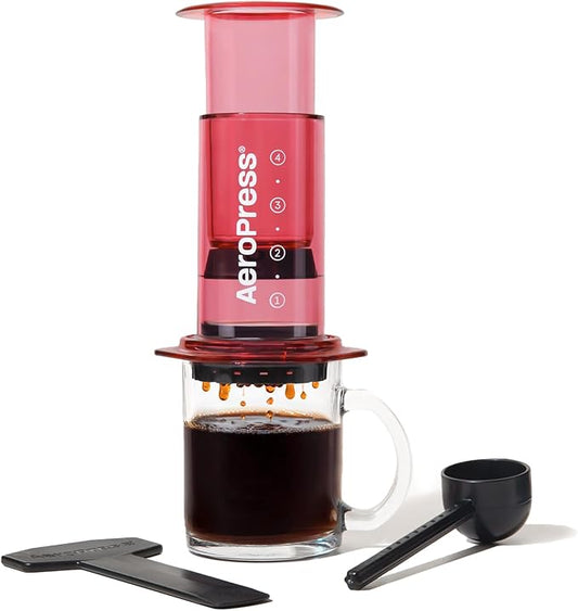 AeroPress Clear Red Coffee Press – 3 In 1 Brew Method Combines French Press, Pourover, Espresso