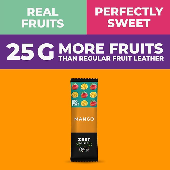 Fruit Snacks by Zest Delites, Fruit Leather, Dried Mango Bars, Healthy Snacks for Adults & Kids, No