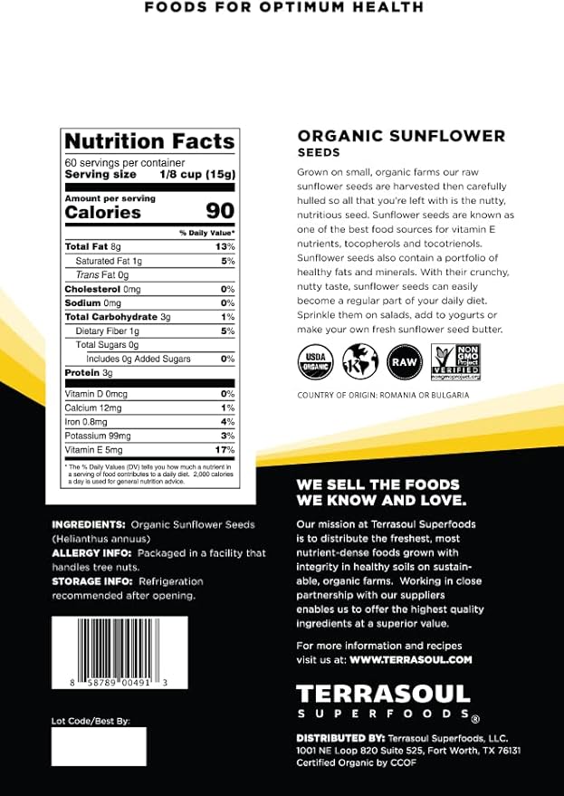 Terrasoul Superfoods Hulled Organic Sunflower Seeds, 6 Lbs (3 Pack)