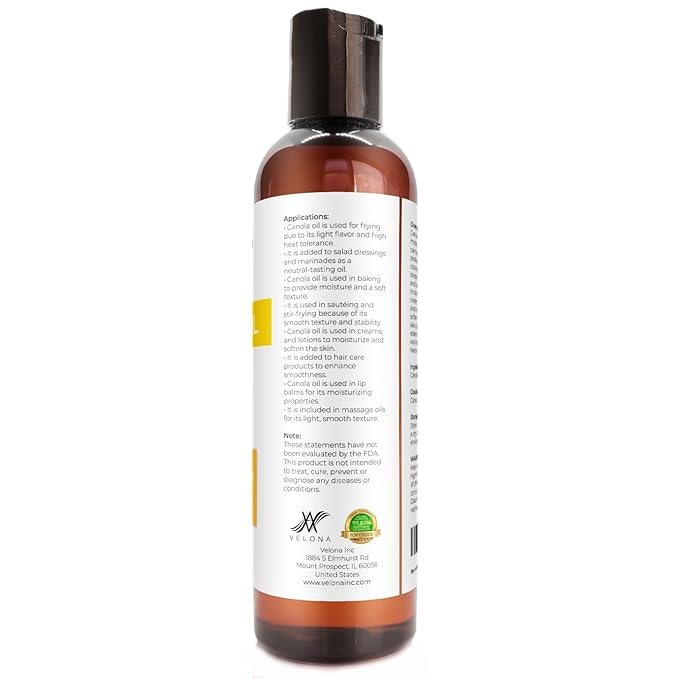 velona Canola Seed Oil 4 fl oz | 100% Pure and Natural Carrier Oil | Refined, Expeller pressed |