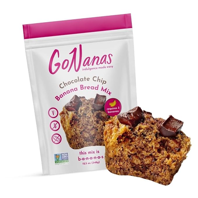 GoNanas Chocolate Chip Oat Flour Banana Bread Mix, Suitable for Plant Based Vegan Diets, Gluten