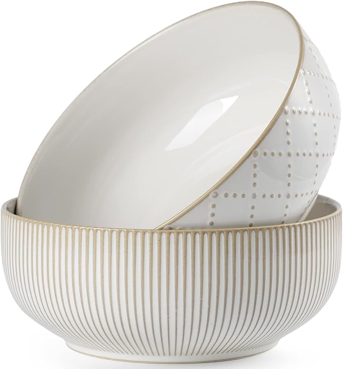 getstar Large Serving Bowls (8 inch & 60 fl oz), Ceramic Salad Bowl Set of 2, Microwave and