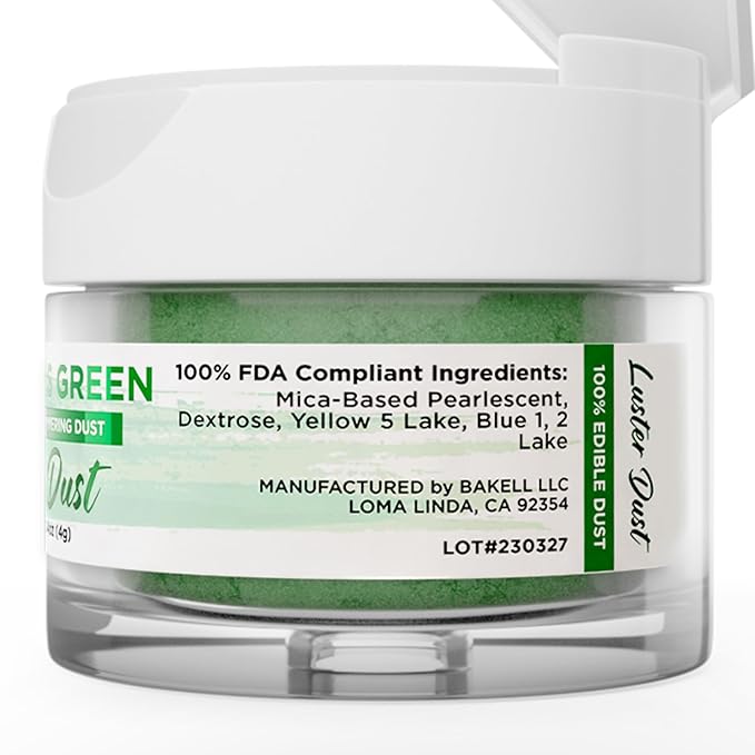 Luster Dust - Christmas Green (4g 1x Jar) | Edible Vegan Dust & Paint for Cake Decorating, Ice