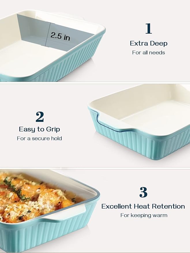 DOWAN 9x13-inch Baking Dish, Deep Casserole Dishes for Oven, Lasagna Pan Deep,135 oz Ceramic Baking