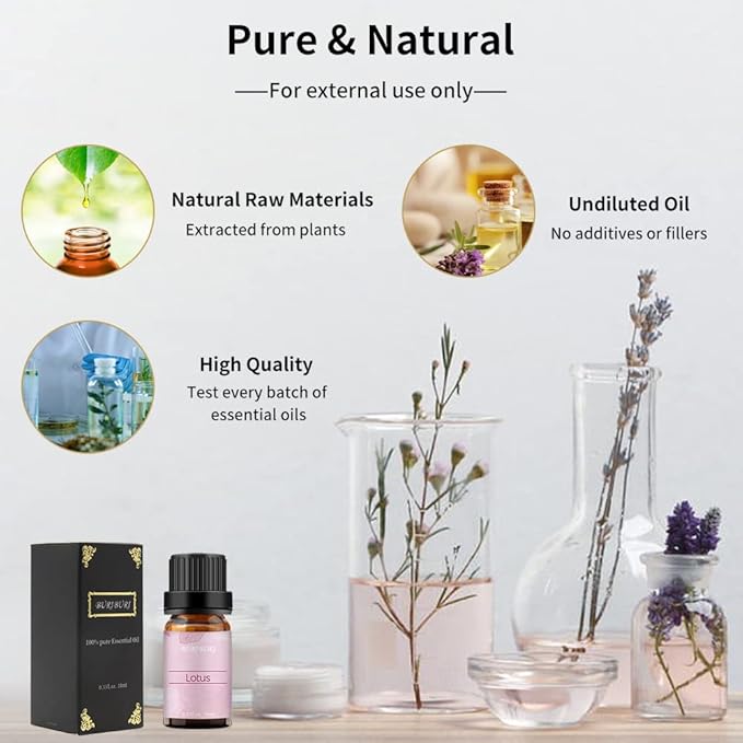 BURIBURI Lotus Essential Oil 100% Pure, Undiluted, Natural, Organic Aromatherapy Lotus Oils 10ML