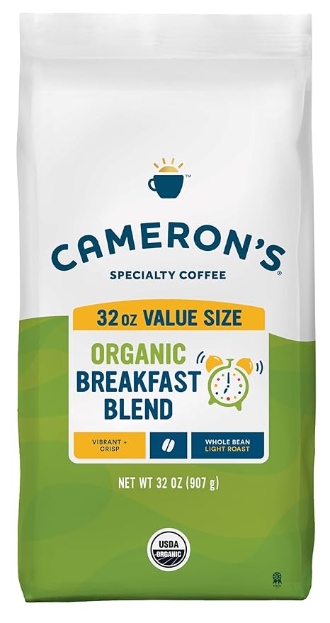 Cameron's Coffee Roasted Whole Bean Coffee, Organic Breakfast Blend, 32 Ounce