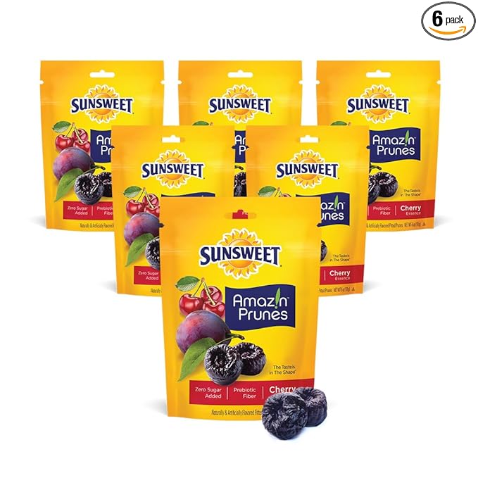 Sunsweet Amazin' Prunes Cherry Essence - Prunes Pitted Unsweetened & Dried - Gluten Free, Vegan