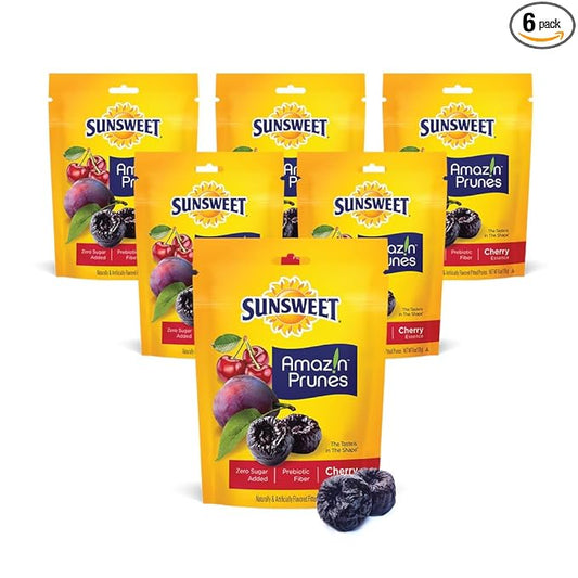 Sunsweet Amazin' Prunes Cherry Essence - Prunes Pitted Unsweetened & Dried - Gluten Free, Vegan