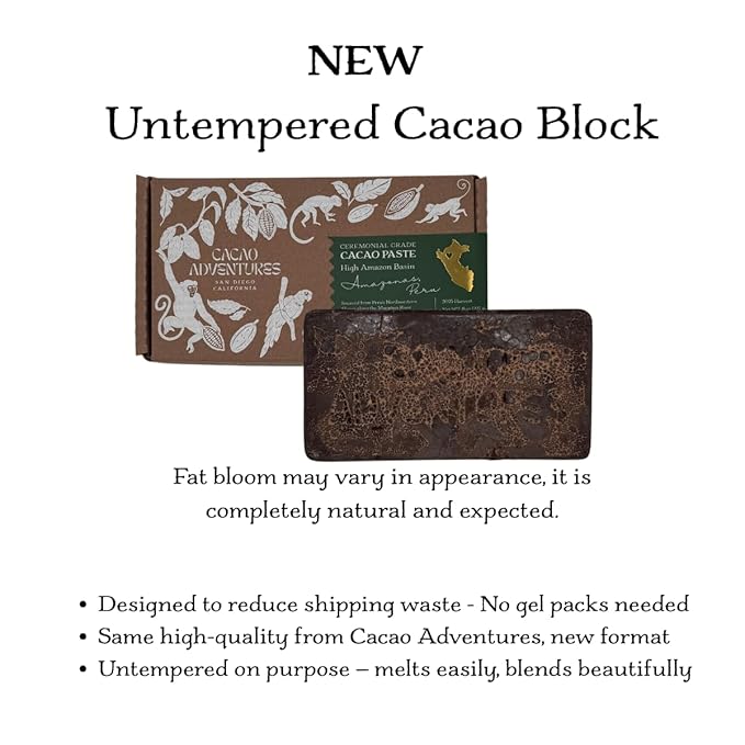 Cacao Adventures Ceremonial Cacao Block | 100% Pure Cacao from Peru, Untempered, Unsweetened