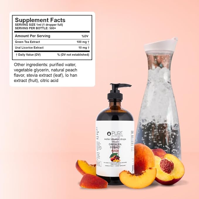Pure Inventions - Green Tea Peach Water Infusion Drops - Antioxidants & Electrolytes - Health &