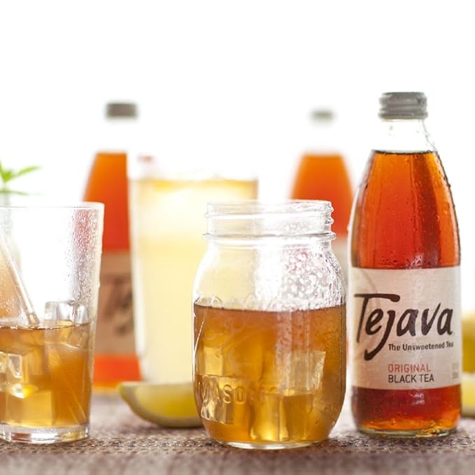 Tejava Original Unsweetened Black Iced Tea, 4 Pack, 12oz Glass Bottles, Non-GMO, Kosher, No Sugar