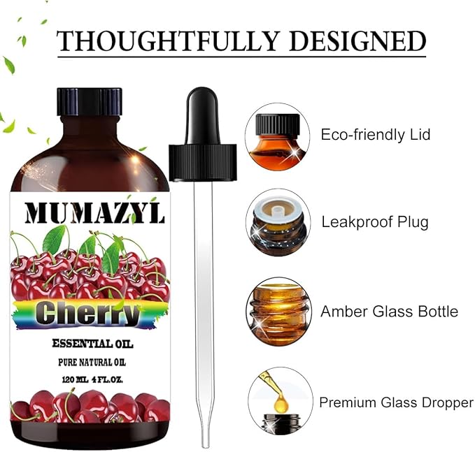 Cherry Essential Oil, Cherry Oil 4 Fl Oz 120ML for Diffuser Humidifier Yoga Cleaning DIY Candle
