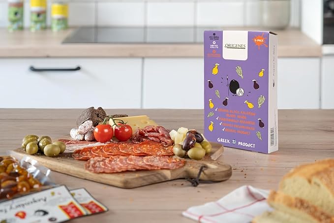 Pack of 4 Kalamon Olives in Vacuum Pack, Kalamata Olives with Greek Oregano and Red Wine Vinegar